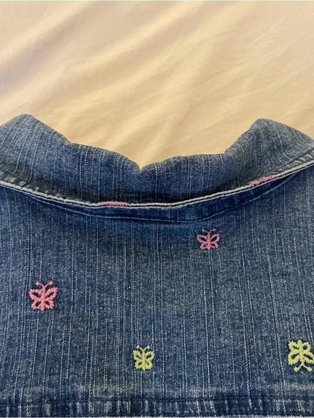 Denim Jacket with Pink Trim and Multicolor Butterfly Embroidery - Picture 7 of 8